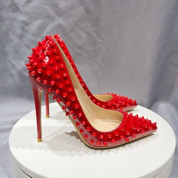 all red spikes rivets studded gradient high heel shoes 10cm dress pumps women shoes party big size 33-45, Black 
all red spikes rivets studded gradient high heel shoes 10cm dress pumps women shoes party big size 33-45, Black
