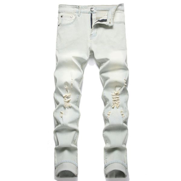 men's jeans high elastic ripped slim fit distressed washed straight denim pants streetwear autumn youth fashion casual trousers 230625, Blue
men's jeans high elastic ripped slim fit distressed washed straight denim pants streetwear autumn youth fashion casual trousers 230625, Blue