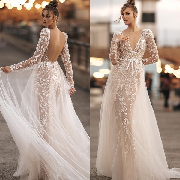 berta lace wedding dresses for bride v neck long sleeves wedding dress vestidos de novia backless appliques designer bridal gowns, White
berta lace wedding dresses for bride v neck long sleeves wedding dress vestidos de novia backless appliques designer bridal gowns, White