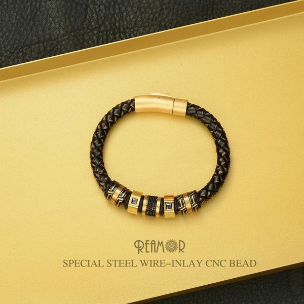 bangle reamor luxury stainless steel zircon gold color beads charm bracelets for men handmade genuine leather braided bangle jewelry, Black
bangle reamor luxury stainless steel zircon gold color beads charm bracelets for men handmade genuine leather braided bangle jewelry, Black
