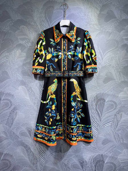 belt dress 2023 spring and autumn women's neck bead dress fashion printed standing neck short sleeve elegant dress monochrome designer, Black
belt dress 2023 spring and autumn women's neck bead dress fashion printed standing neck short sleeve elegant dress monochrome designer, Black