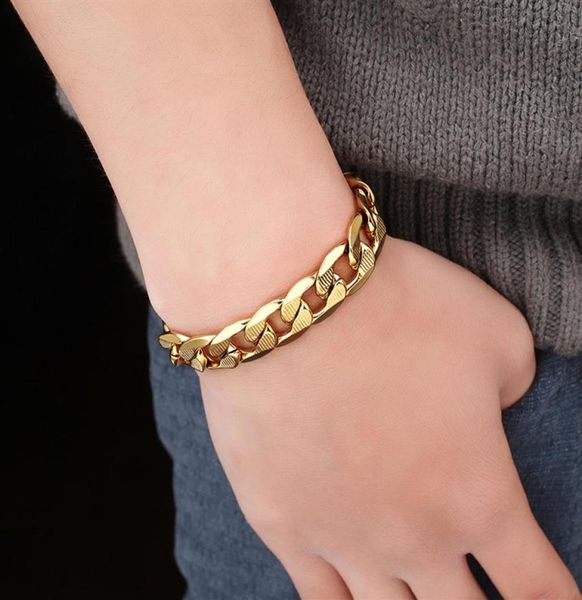 braslet braclet 2020 male gold color stainless steel embossing cuban link chain bracelet for men hiphop jewelry drop247s9475238, Golden;silver
braslet braclet 2020 male gold color stainless steel embossing cuban link chain bracelet for men hiphop jewelry drop247s9475238, Golden;silver