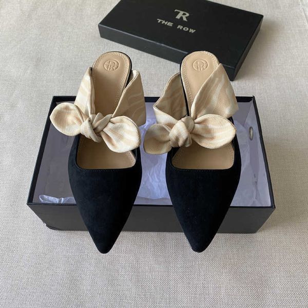 the row the * row leather low heel muller shoes baotou half slippers elegant bow pointed cat heel sandals women, Black
the row the * row leather low heel muller shoes baotou half slippers elegant bow pointed cat heel sandals women, Black