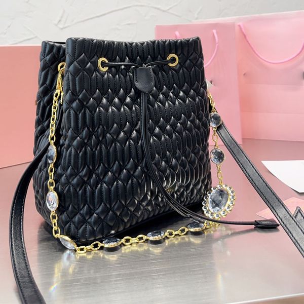 crystal chain bucket bag wrinkle leather handbag shoulder crossbody bags fashion metal letter detachable adjustable strap drawtring closure
crystal chain bucket bag wrinkle leather handbag shoulder crossbody bags fashion metal letter detachable adjustable strap drawtring closure
