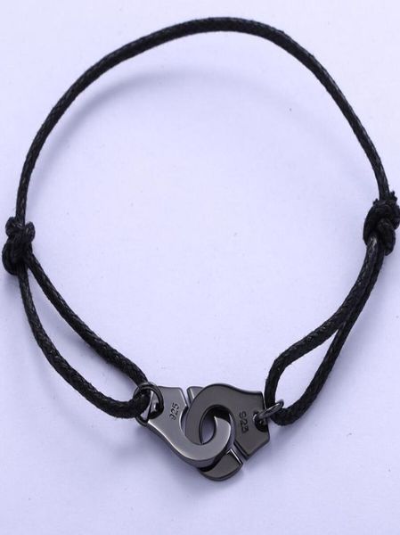 925 sterling silver black rope menottes handcuffs bracelet for women ps10164827396 
925 sterling silver black rope menottes handcuffs bracelet for women ps10164827396