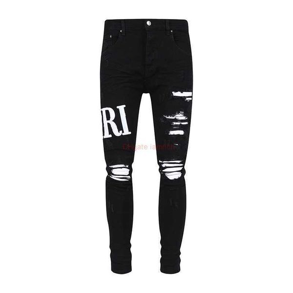 designer clothing amires jeans denim pants amies fashion brand black cow washed with water broken holes made old white letter patchwork elas, Blue
designer clothing amires jeans denim pants amies fashion brand black cow washed with water broken holes made old white letter patchwork elas, Blue