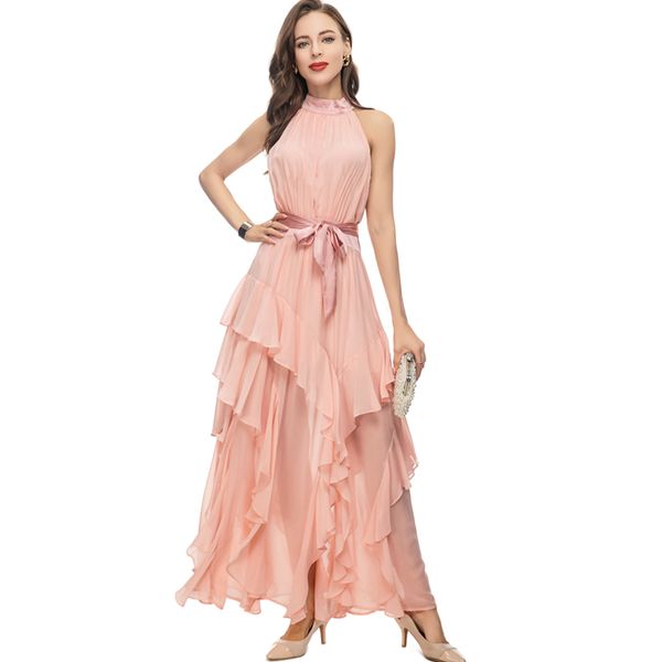women's runway dresses halter sleeveless ruffles lace up belt fashion designer party prom gown, Black
women's runway dresses halter sleeveless ruffles lace up belt fashion designer party prom gown, Black