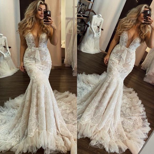 berta mermaid wedding dresses plugning v neck sequins lace wedding dress sweep train vintage robe de mariee bridal gowns, White
berta mermaid wedding dresses plugning v neck sequins lace wedding dress sweep train vintage robe de mariee bridal gowns, White