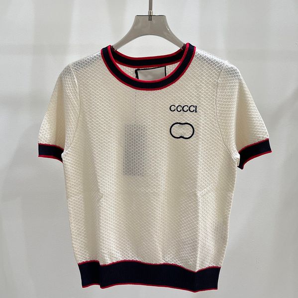 woman knits luxury t-shirt designer summer casual knitted tees shirt womens fashion short sleeve classic letters striped tee 23ss, White
woman knits luxury t-shirt designer summer casual knitted tees shirt womens fashion short sleeve classic letters striped tee 23ss, White