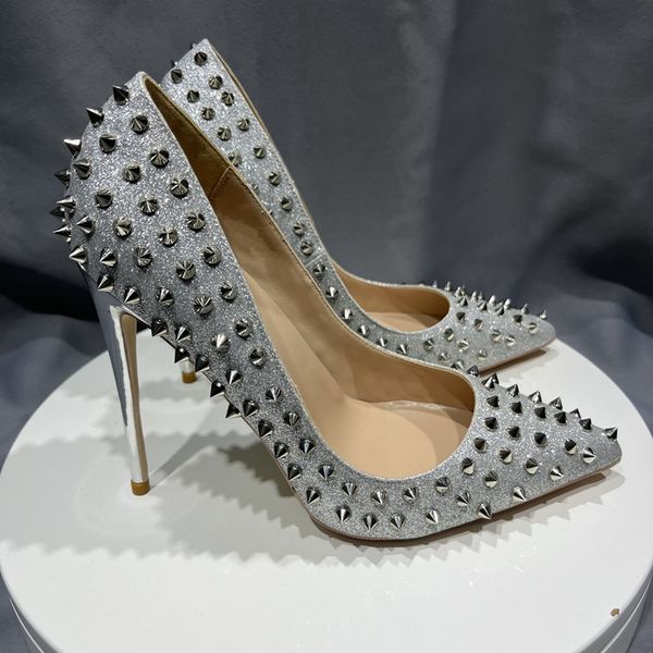 fashion sliver spikes rivets studded leather high heel shoes 10cm dress pumps women shoes party size 42 43 44 45, Black
fashion sliver spikes rivets studded leather high heel shoes 10cm dress pumps women shoes party size 42 43 44 45, Black