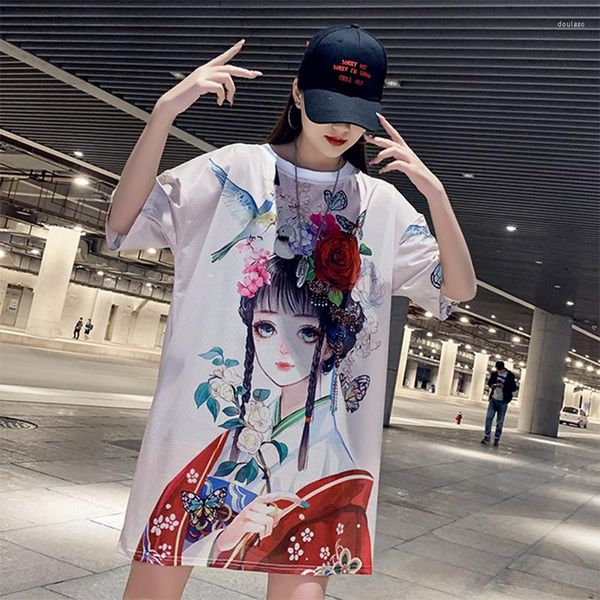 women's t shirts fashion brand chinese style vintage print mesh t-shirts summer women o-neck long tees short-sleeved loose mid-length s, White
women's t shirts fashion brand chinese style vintage print mesh t-shirts summer women o-neck long tees short-sleeved loose mid-length s, White