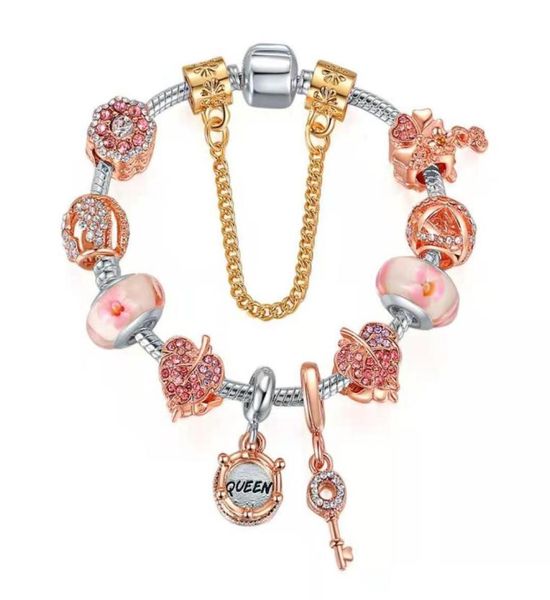 charm bracelet rose gold pink beads bracelets 925 silver chain bangle queen pendant accessories diy jewelry for valentine gift size from 17, Golden;silver
charm bracelet rose gold pink beads bracelets 925 silver chain bangle queen pendant accessories diy jewelry for valentine gift size from 17, Golden;silver