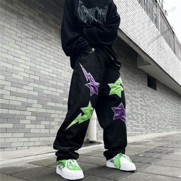 men's jeans lightning star print mens high street fashion hip hop baggy men clothing loose casual wide leg for pants 230625, Blue
men's jeans lightning star print mens high street fashion hip hop baggy men clothing loose casual wide leg for pants 230625, Blue
