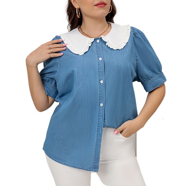women's plus size tshirt 5xl women denim blue button up jeans shirt blouses peter pan collar long sleeve ladies 230625, Black
women's plus size tshirt 5xl women denim blue button up jeans shirt blouses peter pan collar long sleeve ladies 230625, Black