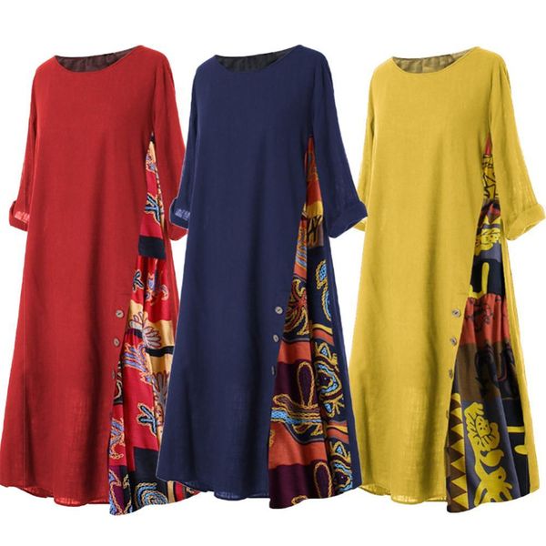 40%plus size women's vintage o neck 3/4 sleeve side button print dress loose casual long dress plus size, Black
40%plus size women's vintage o neck 3/4 sleeve side button print dress loose casual long dress plus size, Black