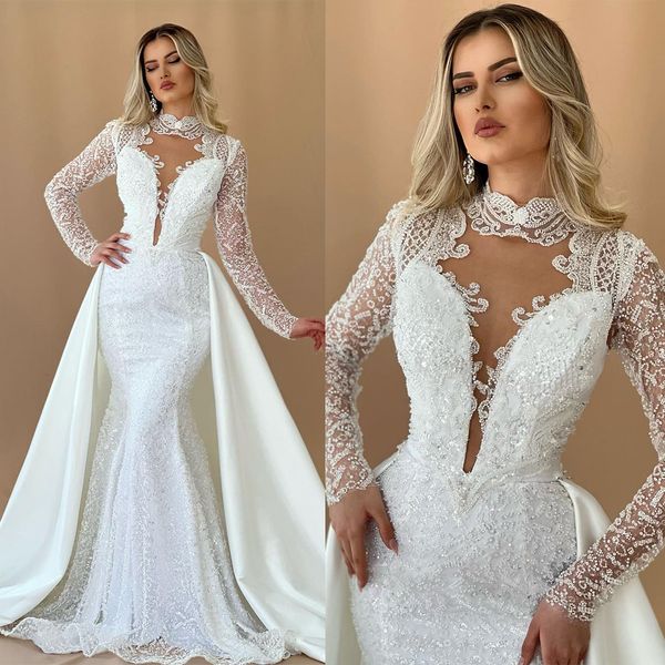 elegant mermaid wedding dresses long sleeves v neck halter appliques sequins 3d lace detachable train 3d lace floor length bridal gowns cust, White
elegant mermaid wedding dresses long sleeves v neck halter appliques sequins 3d lace detachable train 3d lace floor length bridal gowns cust, White