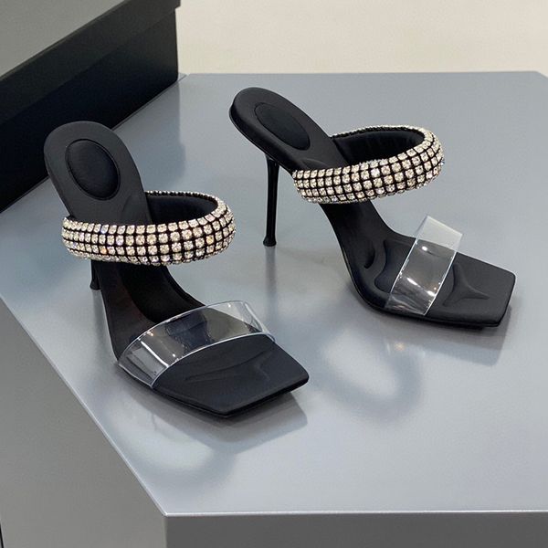 pvc crystal embellished strap slippers mules shoes rhinestone spool heel satin cotton soft fabric women's heels luxury designers heeled, Black
pvc crystal embellished strap slippers mules shoes rhinestone spool heel satin cotton soft fabric women's heels luxury designers heeled, Black