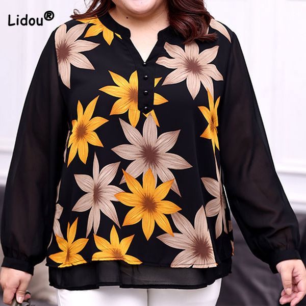 women's plus size tshirt fresh and sweet patchwork pullover chiffon spring autumn oneck floral print long sleeve loose midi women 2306, Black
women's plus size tshirt fresh and sweet patchwork pullover chiffon spring autumn oneck floral print long sleeve loose midi women 2306, Black