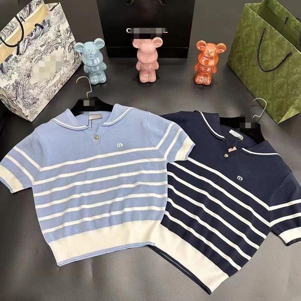 designer cartoon letter women's t-shirt striped black, blue and white short-sleeved letter t-shirt sweet lapel spring/summer jumper
designer cartoon letter women's t-shirt striped black, blue and white short-sleeved letter t-shirt sweet lapel spring/summer jumper