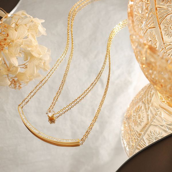 occidental necklace women smile zircon double layer layered necklace with titanium steel plated collar neckchain for women, Silver
occidental necklace women smile zircon double layer layered necklace with titanium steel plated collar neckchain for women, Silver