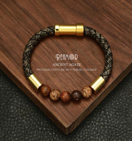 reamor 2019 men black braided leather bracelets natural stone bracelet gold 316l stainless steel embedded clasp bangle jewelry cx24024747, Golden;silver
reamor 2019 men black braided leather bracelets natural stone bracelet gold 316l stainless steel embedded clasp bangle jewelry cx24024747, Golden;silver