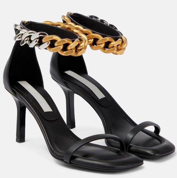 summer falabella brand women's sandals, calfskin shoulder straps, gold chain, square toe open toe rubber sole, elegant, sexy, comfortab, Black
summer falabella brand women's sandals, calfskin shoulder straps, gold chain, square toe open toe rubber sole, elegant, sexy, comfortab, Black