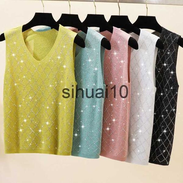 women's t-shirt shiny knitted summer v-neck tank women slim female bling sleeveless t-shirt vest camis j230627, White
women's t-shirt shiny knitted summer v-neck tank women slim female bling sleeveless t-shirt vest camis j230627, White