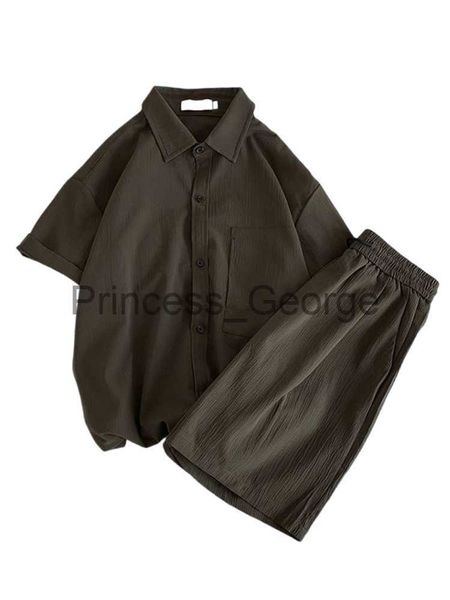 men's tracksuits large size casual summer suits men new solid japan buttonup short sleeve shirt elastic waist shorts 4xl male tracksuit, Gray 
men's tracksuits large size casual summer suits men new solid japan buttonup short sleeve shirt elastic waist shorts 4xl male tracksuit, Gray