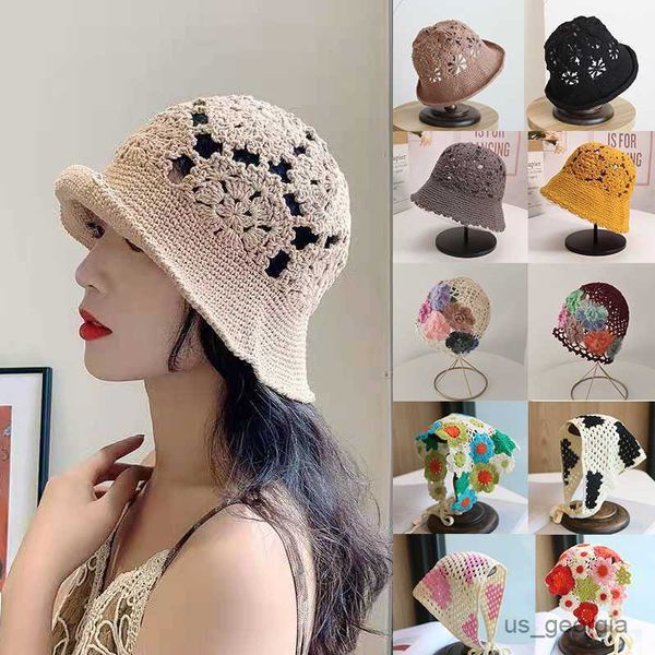 caps women's knitted hat spring and summer gradient color handmade crochet flower cap hat retro beauty elegant hollow bucket hat r23062, Blue;gray
caps women's knitted hat spring and summer gradient color handmade crochet flower cap hat retro beauty elegant hollow bucket hat r23062, Blue;gray