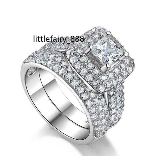 european and american style moissanite princess square ring luxury proposal two-piece closed-end ring, Silver 
european and american style moissanite princess square ring luxury proposal two-piece closed-end ring, Silver