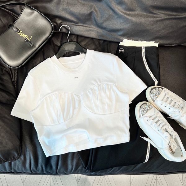 summer chest wrinkle design simple and versatile slim round neck short sleeve t-shirt, White
summer chest wrinkle design simple and versatile slim round neck short sleeve t-shirt, White