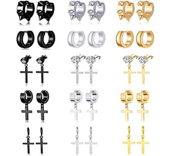 stud 15 pairs cross earrings stainless steel punk pointed headband huggie cz hinge earring set silver black gold6542372, Golden;silver 
stud 15 pairs cross earrings stainless steel punk pointed headband huggie cz hinge earring set silver black gold6542372, Golden;silver