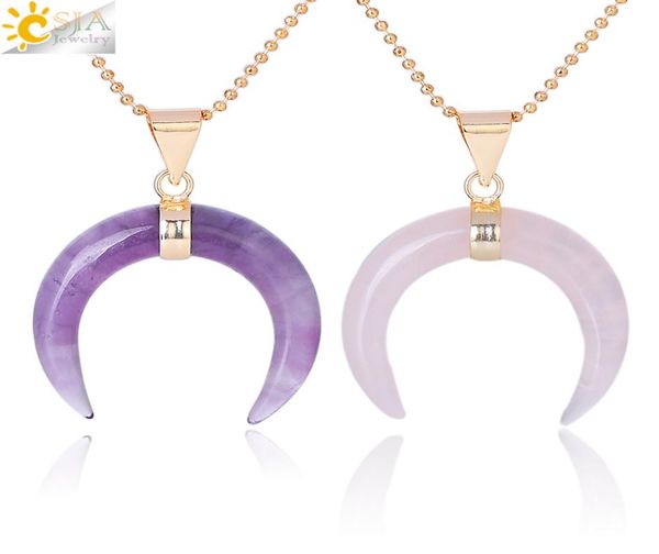 csja natural stones crescent half moon necklaces pendant amethyst rose quartz white stone gold color reiki women charm jewelry han8854921, Bronze;silver
csja natural stones crescent half moon necklaces pendant amethyst rose quartz white stone gold color reiki women charm jewelry han8854921, Bronze;silver