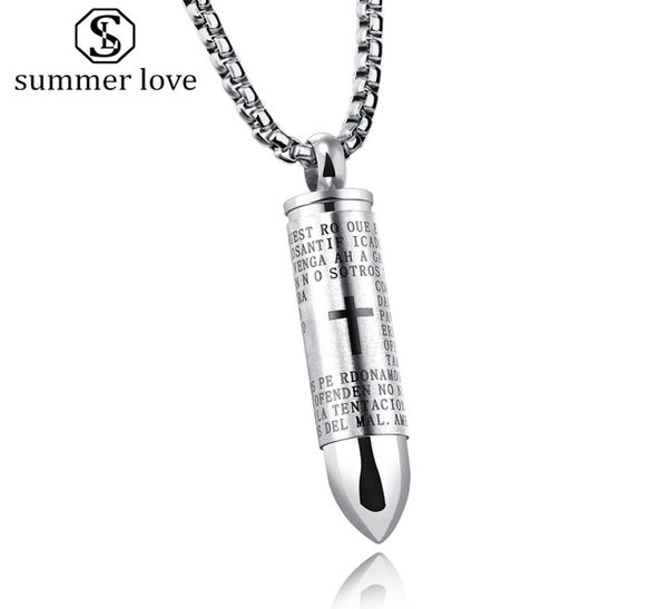 stainless steel bullet pendant necklace for men creative religion engraved cross lord bible prayer necklace personality unscrewed 5996228, Silver
stainless steel bullet pendant necklace for men creative religion engraved cross lord bible prayer necklace personality unscrewed 5996228, Silver