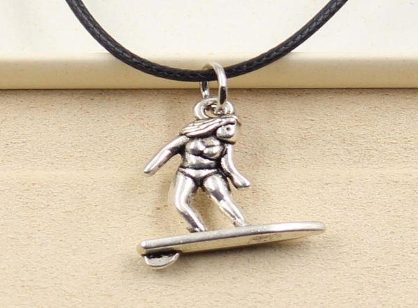tibetan silver color pendant surf player necklace choker charm black leather cord factory handmade jewelry l9fz9473473
tibetan silver color pendant surf player necklace choker charm black leather cord factory handmade jewelry l9fz9473473