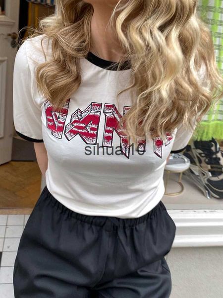 women's t-shirt artistic letter graphic cotton t-shirts woman 2023 summer patchwork o neck short sleeve tees female casual classic t-sh, White
women's t-shirt artistic letter graphic cotton t-shirts woman 2023 summer patchwork o neck short sleeve tees female casual classic t-sh, White