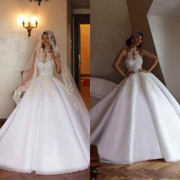 glamorous ball gown wedding dresses jewel lace applicants on tulle illusion sleeveless chapel gown backless custom made plus size bridal gow, White
glamorous ball gown wedding dresses jewel lace applicants on tulle illusion sleeveless chapel gown backless custom made plus size bridal gow, White
