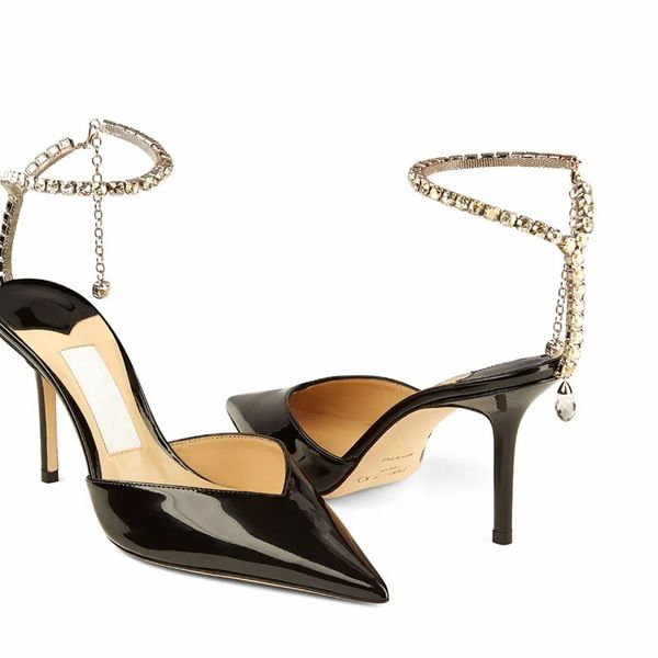 fashion summer women pumps sandals saeda 85 mm italy originals pointed toe crystal ankle sling chain patent leather design wedding party san, Black
fashion summer women pumps sandals saeda 85 mm italy originals pointed toe crystal ankle sling chain patent leather design wedding party san, Black
