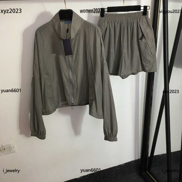 designer clothes women tracksuits size s-l 2pcs letter printed standing collar sun protection jacket and casual shorts, Gray
designer clothes women tracksuits size s-l 2pcs letter printed standing collar sun protection jacket and casual shorts, Gray