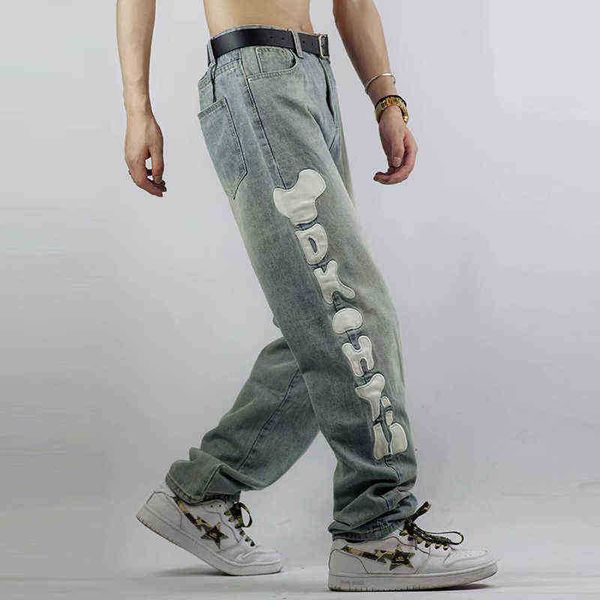 leather letter pu embroidery washed retro jeans for men straight harajuku ripped streetwear spliced loose denim trousers t220803, Blue
leather letter pu embroidery washed retro jeans for men straight harajuku ripped streetwear spliced loose denim trousers t220803, Blue