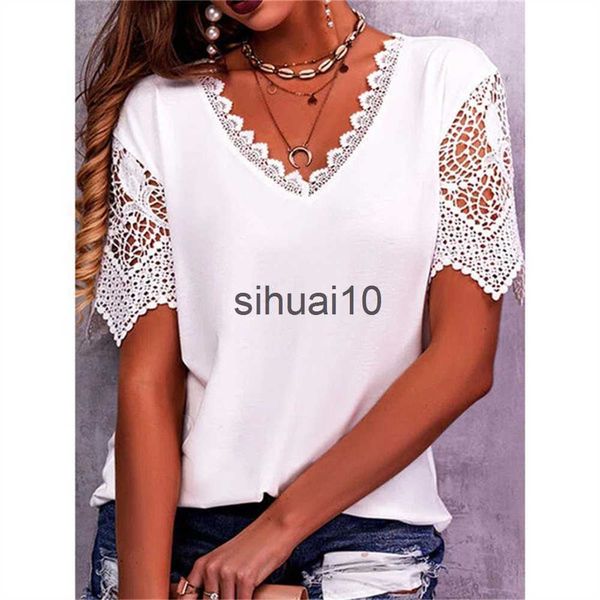 women's t-shirt summer new lace stitching petal sleeve v-neck short-sleeved t-shirt women's fashion casual loose solid color vinta, White
women's t-shirt summer new lace stitching petal sleeve v-neck short-sleeved t-shirt women's fashion casual loose solid color vinta, White