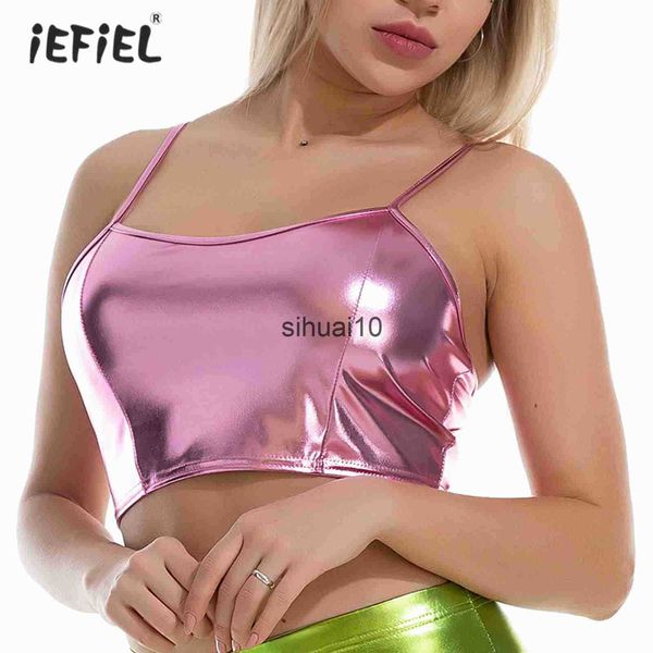 women's t-shirt womens fashion glossy crop shiny metallic camisole adjustable spaghetti strap sleeveless vest clubwear for pole dance, White
women's t-shirt womens fashion glossy crop shiny metallic camisole adjustable spaghetti strap sleeveless vest clubwear for pole dance, White