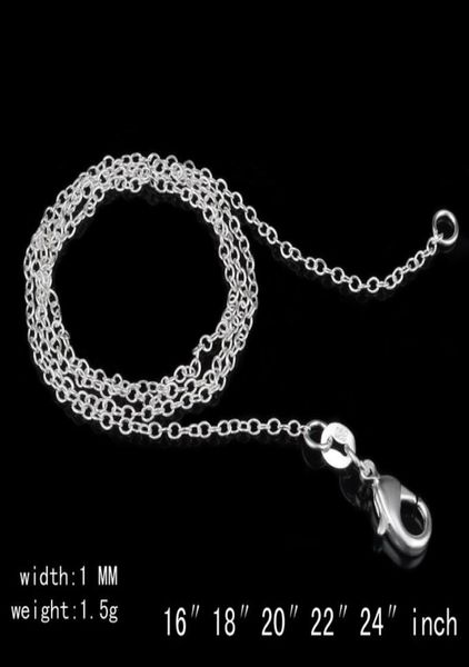 

925 silver chain 1mm 18 inch o chain necklace 50cm stainless steel chain fit diy pendant necklaces christmas gift 100 pcs9159080
