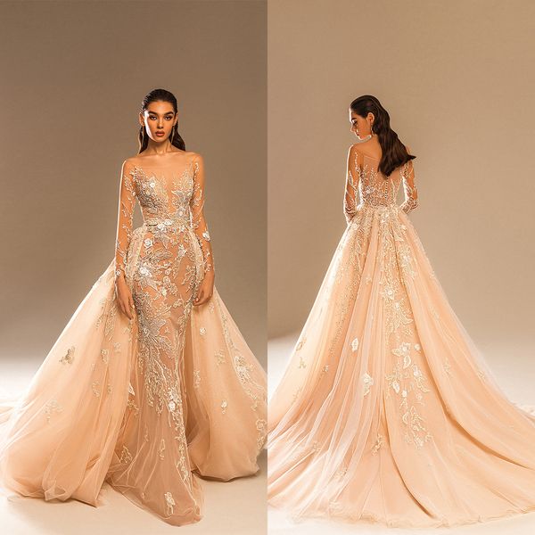 luxury mermaid wedding dresses lone sleeves appliques lace bridal gowns custom made button back detachable train robe de mariee, White
luxury mermaid wedding dresses lone sleeves appliques lace bridal gowns custom made button back detachable train robe de mariee, White
