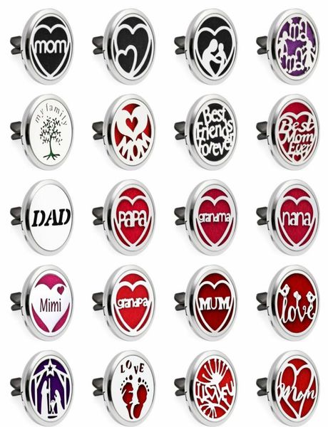 

mom dad grandma car air freshener 30mm car essential oil perfume diffuser locket vent clip pendant magnetic random send 10pcs pads5337782, Silver