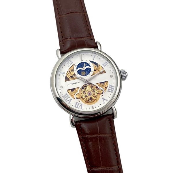 fashion luxury mens watch mechanical automatic movement moon phase designer wristwatches brand genuine leather strap watches for men father&, Slivery;brown
fashion luxury mens watch mechanical automatic movement moon phase designer wristwatches brand genuine leather strap watches for men father&, Slivery;brown