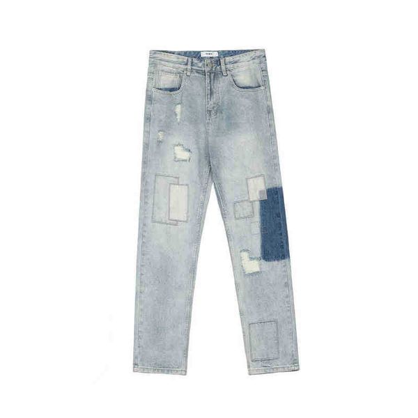 hole 2021 kpop ripped patch washed men slim pencil jeans trousers distressed korean casual women vintage denim pants ropa hombre t220803, Blue
hole 2021 kpop ripped patch washed men slim pencil jeans trousers distressed korean casual women vintage denim pants ropa hombre t220803, Blue