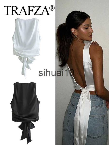 women's t-shirt trafza women crop satin tank vintage backless sleeveless lace-up slim summer woman chic streetwear j230627, White
women's t-shirt trafza women crop satin tank vintage backless sleeveless lace-up slim summer woman chic streetwear j230627, White