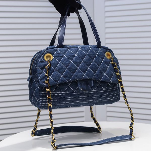 womens designer vinatge denim blue bowling bags outdoor sport large capacity diamond lattice handle totes gold metal hardware strap crossbod
womens designer vinatge denim blue bowling bags outdoor sport large capacity diamond lattice handle totes gold metal hardware strap crossbod