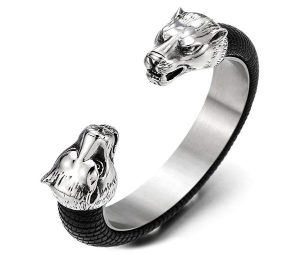 mens steel wolf head open cuff bangle bracelet inlaid with black leather elastic adjustable 6361185
mens steel wolf head open cuff bangle bracelet inlaid with black leather elastic adjustable 6361185